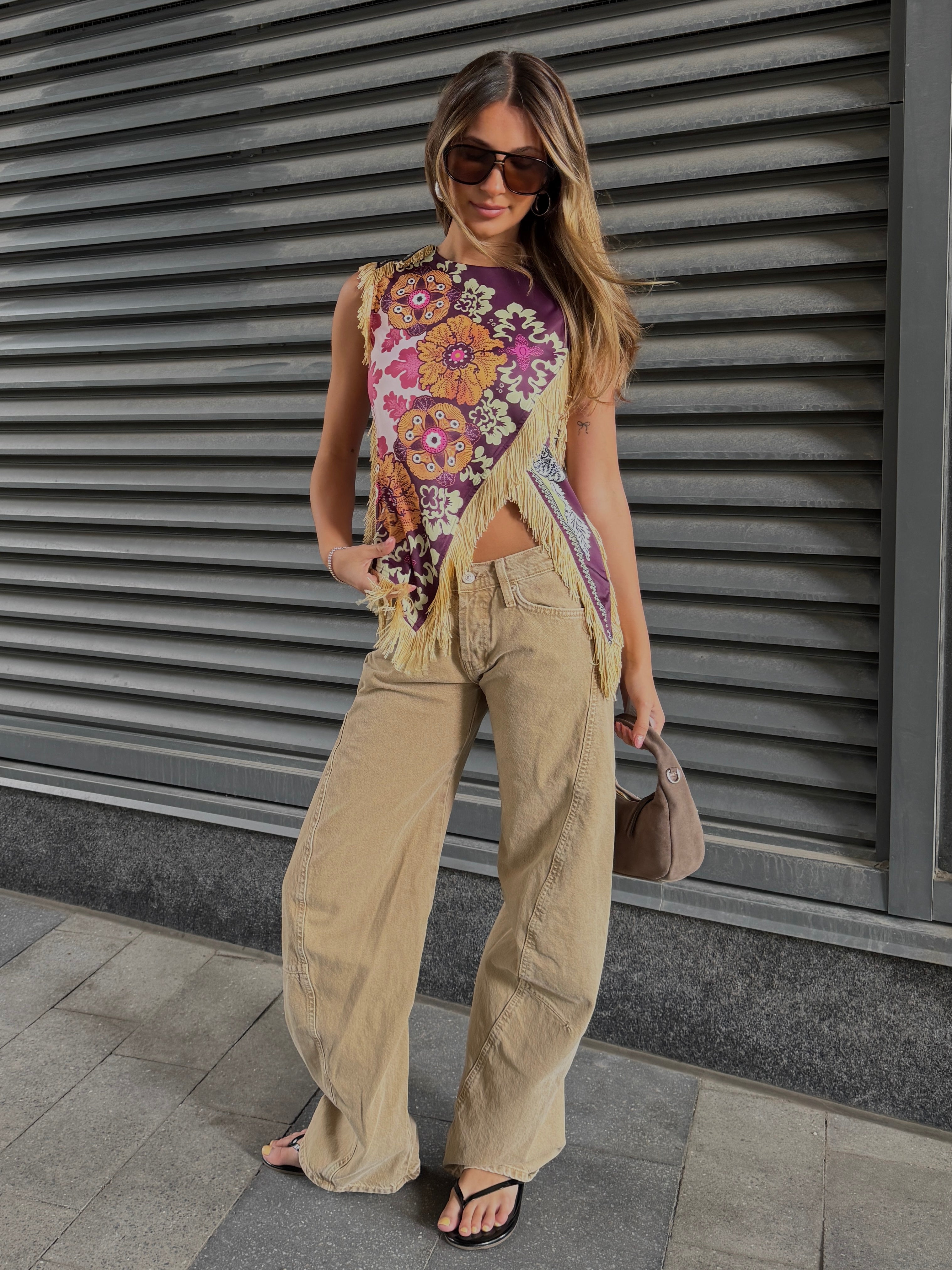 27 Fringed Floral Print Sleeveless Top